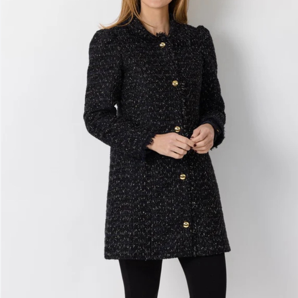 Sail to Sable Sparkle Tweed Button Front Coat